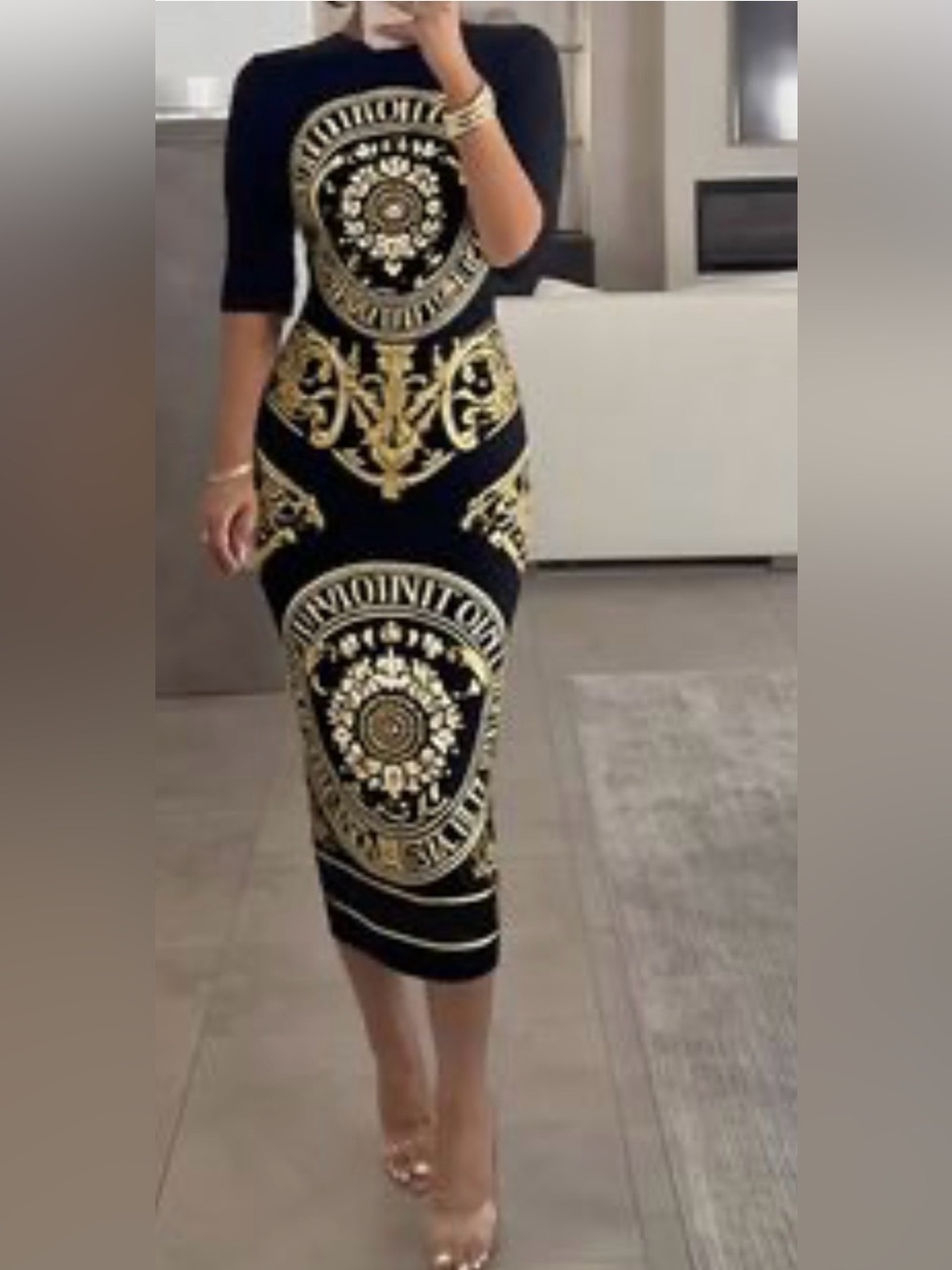 STYLEWE Black and Gold Baroque Maxi Dress